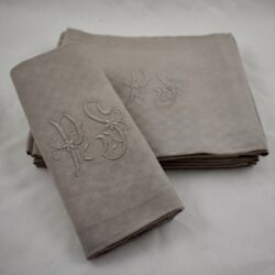 Dove Gray Hand Embroidered Provençal Linen Serviettes, set/6
